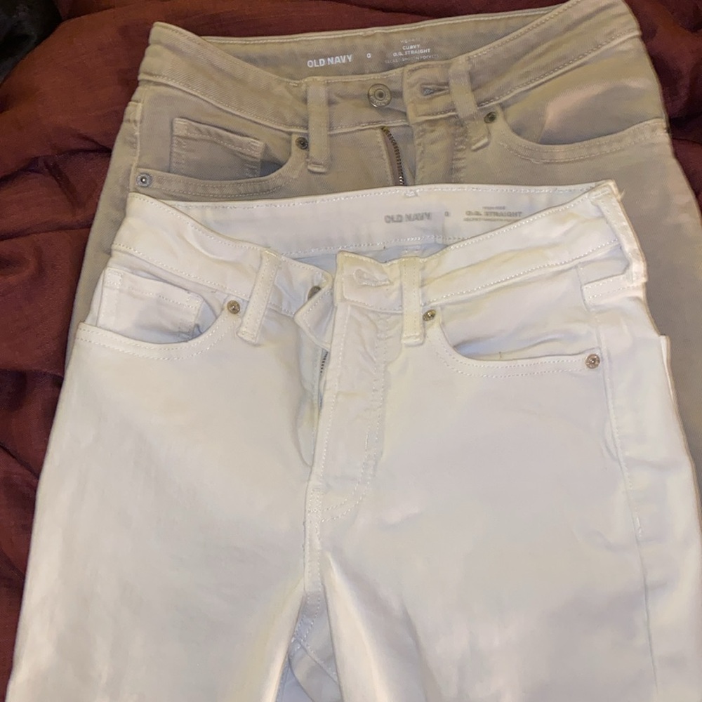 Old Navy size 0 high rise waisted OG Straight fit denim jeans white and khaki